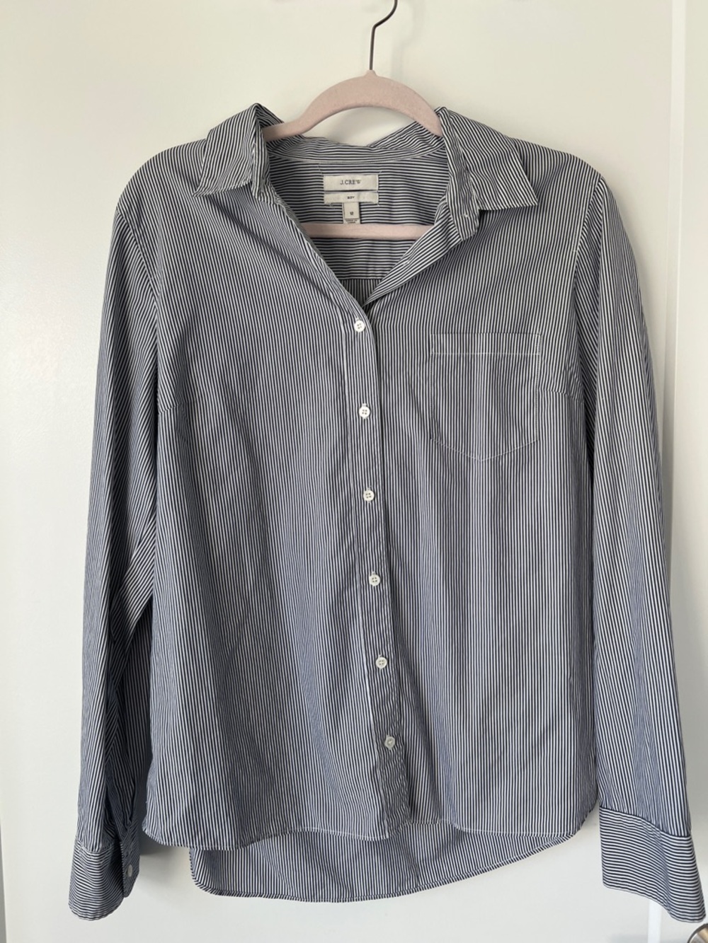 J. Crew Women’s Blue and White Thin Stripe Boy Button-Down Shirt